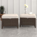 Patio Ottomans 2 Pieces, Outdoor 22" x 22" PE Wicker Ottoman with Removable Waterproof Cushions, All Weather Rattan Foot Stool Furniture for Deck, Porch, Backyard, Balcony, Poolside