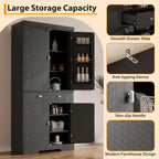 IDEALHOUSE 72" Kitchen Pantry Cabinet with Drawer, Doors and Shelves, Wood Farmhouse Storage Cabinet, Large Storage Cupboard for Living Room, Dining Room(Black)