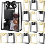 Mooliwe 24 Pcs Black Gold Gift Bags with Handles, Clear Plastic Gift Bags with Ribbons Reusable Tote Bag for Birthday Weeding Party Supplies Company Business Events