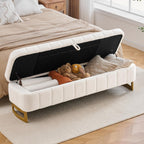 63" Storage Ottoman Bench, End of Bed Ottoman with Storage, Large Ottomans for Foot of Bed with Gold Legs and Removable Pillows for Entryway, Living Room, Teddy Cream White