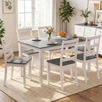 GIANTEX 7-Piece Dining Table Set for 6, Rectangular 60-inches Kitchen Table and 6 Dining Chairs with Rubber Wood Legs, Protective Foot Pads, Farmhouse Dinette Set for Dining Room, Restaurant (Gray)