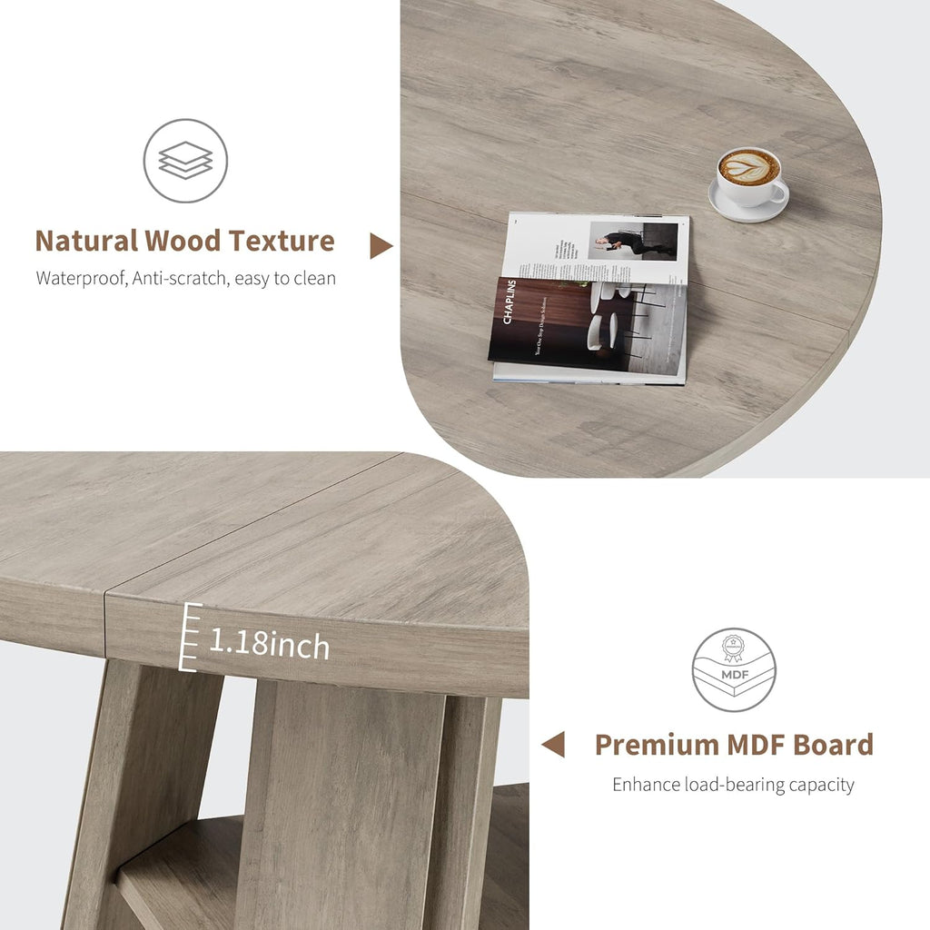 GarveeHome 43.3" Round Dining Table for 2-4 People, Circle Kitchen Table with Wooden Pedestal Base and Storage Shelf for Small Space Saving for Living Room, Apartment (Table Only)