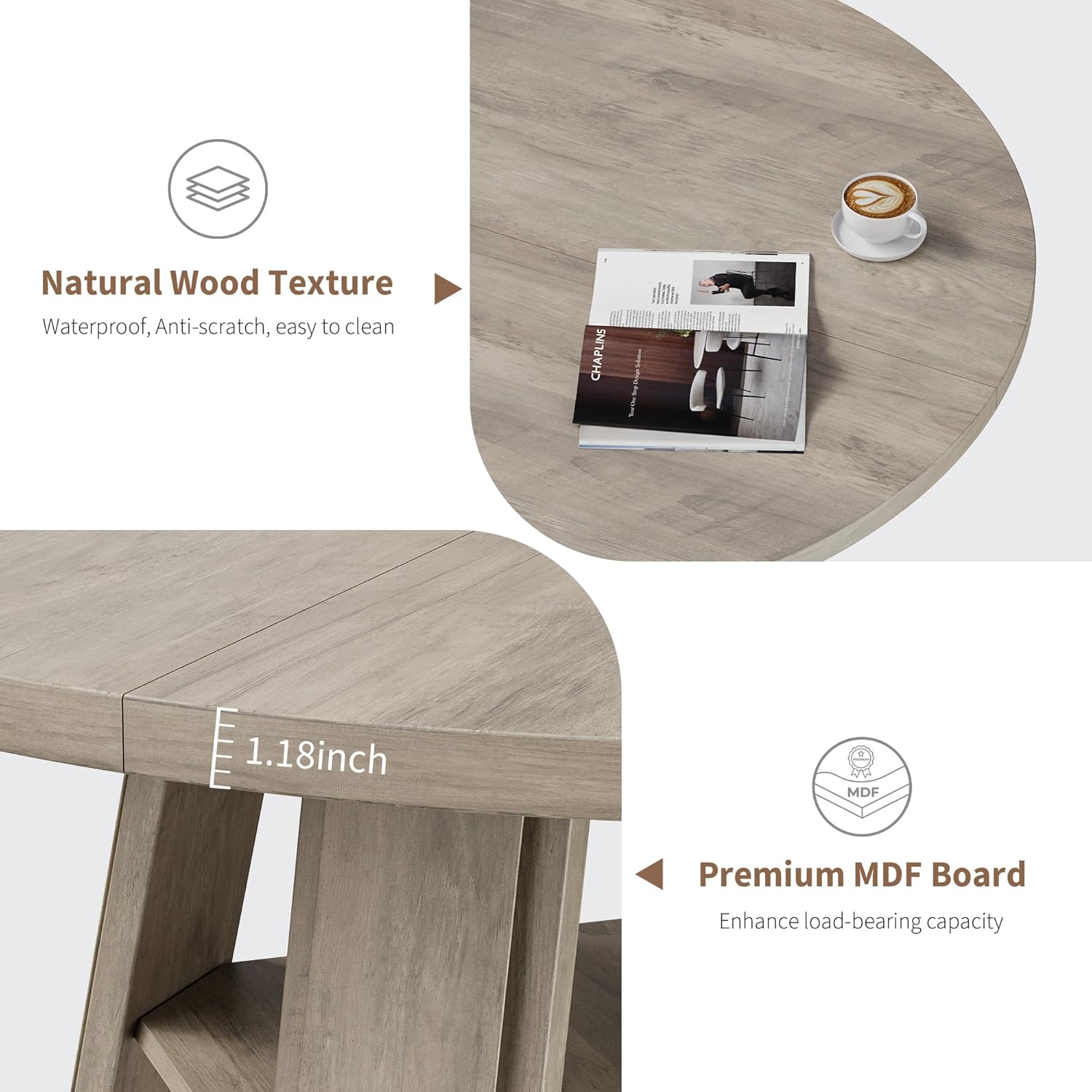 GarveeHome 43.3" Round Dining Table for 2-4 People, Circle Kitchen Table with Wooden Pedestal Base and Storage Shelf for Small Space Saving for Living Room, Apartment (Table Only)