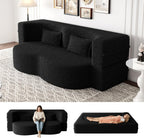 CAPCAEK Folding Sofa Bed,15" Full Size Couch for Living Room, Teddy Fabric Foam-Filled, Convertible Loveseat Sleeper Sofa Bed (Black-Teddy)