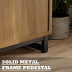 Rustic Storage Cabinet, Modern Farmhouse Set of 2 Buffet Accent Cabinet with 4-Door Design with Metal Frame Base for Dinnig Room Living Room Entryway,Brown Oak
