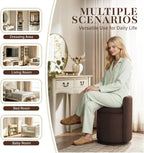Velvet Vanity Chair with Storage, 360° Swivel Makeup Stool with Stripes Back & Upholstered Seat, No Assembly Round Accent Ottoman for Bedroom, Dressing, Living Room, Makeup Room