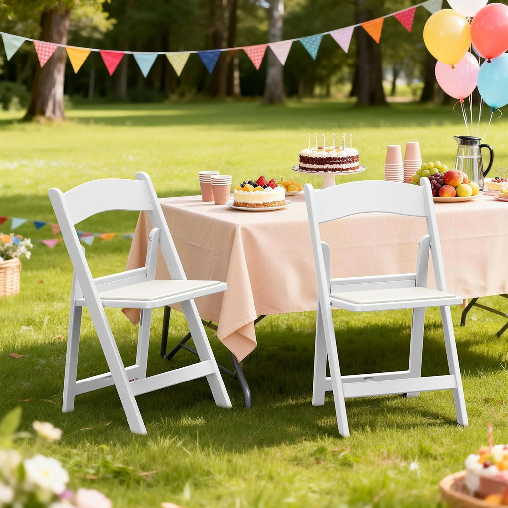 Nazhura Garden and Patio Folding Chair Set of 4 for Events and Wedding, Lightweight with Padded Seat, Water-Proof, Double Braced Frame, Non-Slip Feet, 350LB Capacity (White)