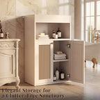 Rattan Bathroom Storage Cabinet, Freestanding Floor Organizer with Anti-Tip Devices and Adjustable Shelf, Kitchen Pantry for Living Room, Dining Room, White