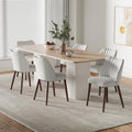 Upholstered Dining Chairs Set of 6, Farmhouse Fabric Kitchen Chairs with Solid Wood Legs, Modern Dining Room Chairs for Restaurant & Cafe, Light Grey