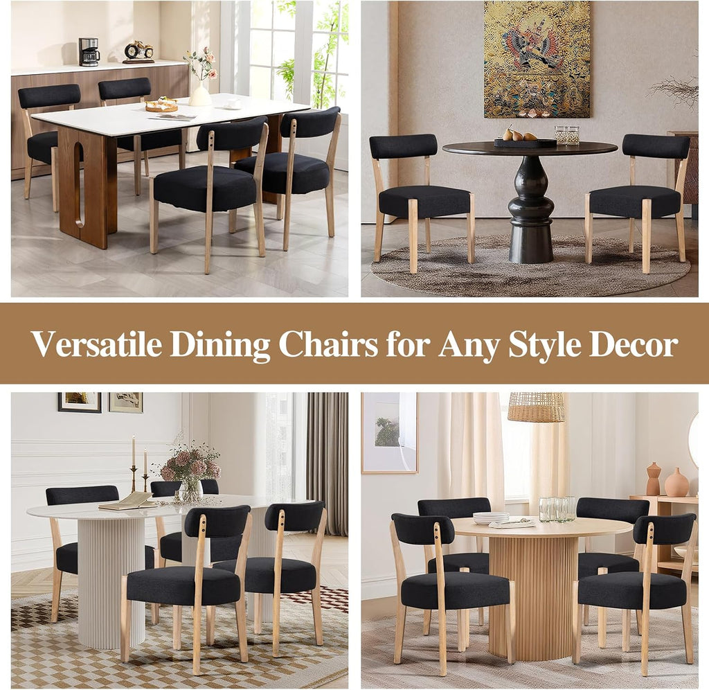 ZJhome Dining Chairs,Set of 2 Mid-Century Modern Wooden Kitchen Chairs with Linen Upholstery - Low-Back Woven Design for Kitchen & Dining Room,Black Fabric