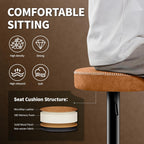 STOOLINK Tall Bar Stools Set of 2, Microfiber Leather Bar Height Stools | 360° Swivel Backless Bar Stools with Round Seat, Adjustable Counter Stools for Kitchen Island, Pub, 330 Lbs, Brown