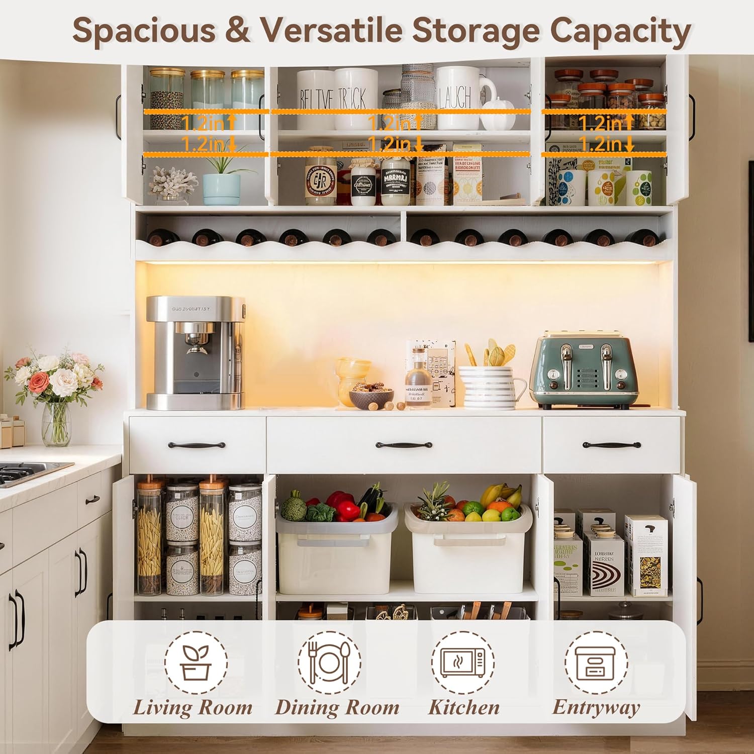 72" Tall Kitchen Pantry Cabinet Whit