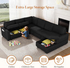 Vesgantti 113.6" Modular Sectional Sofa with Pull Out Bed, 7 Seater, Black