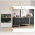 oneinmil 60” Modern Sideboard Buffet Cabinet, Fluted Storage Sideboard with Adjustable Shelves & Pop-Up Doors, Multifunctional Accent Cabinet for Kitchen, Living Room, Hallway, Black and Gold