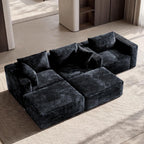110" Modular Sectional Sofa with 2 Ottomans, U Shaped Cloud Couch for Living Room, Deep Seat Corduroy Floor Sofa, No Assembly Required, Compressed Couch, 5 Seat, Grey