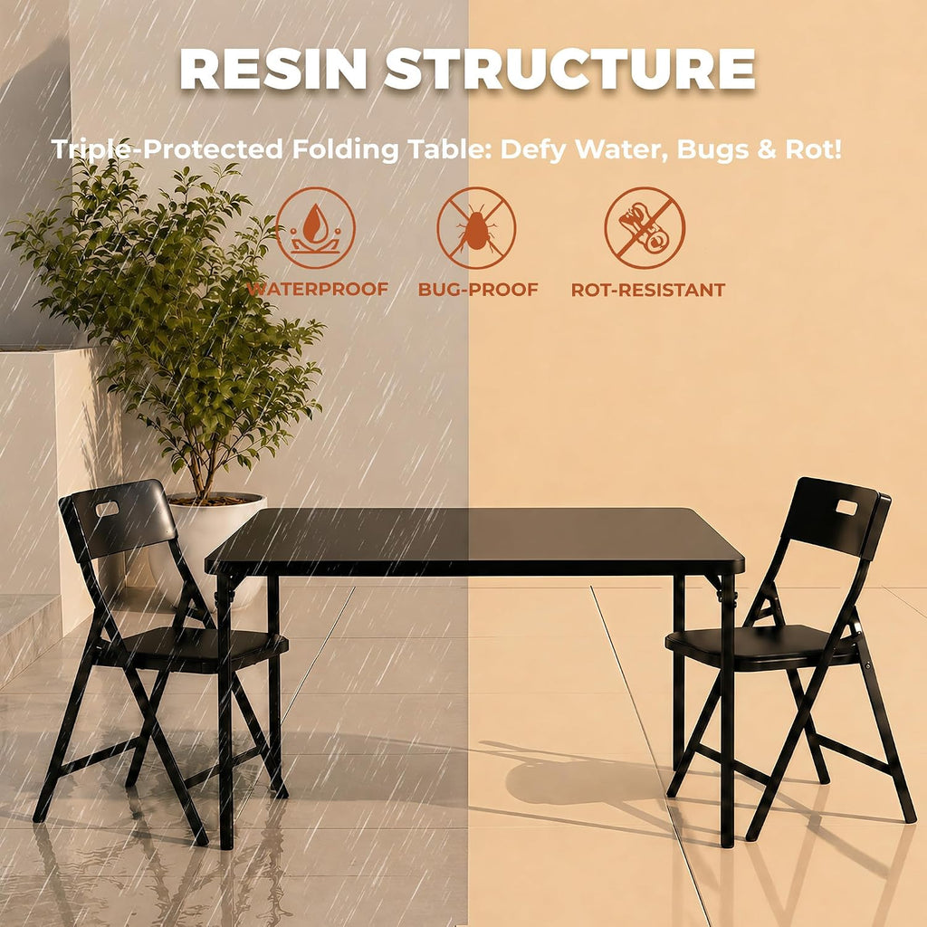 5-Piece Folding Card Table and Chairs Set, 34" Square Table with 330lbs Stackable Chairs, Portable Folding Table with Carrying Handle for Picnic, Camping, Party, Patio
