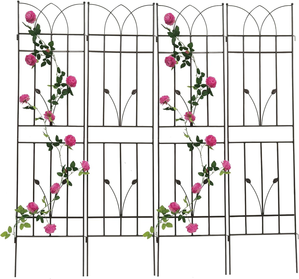 4 Pack Metal Garden Trellis 71" Black Fence Rustproof Garden Trellis for Climbing Plants Support Roses Flower Outdoor Lawn, Brown