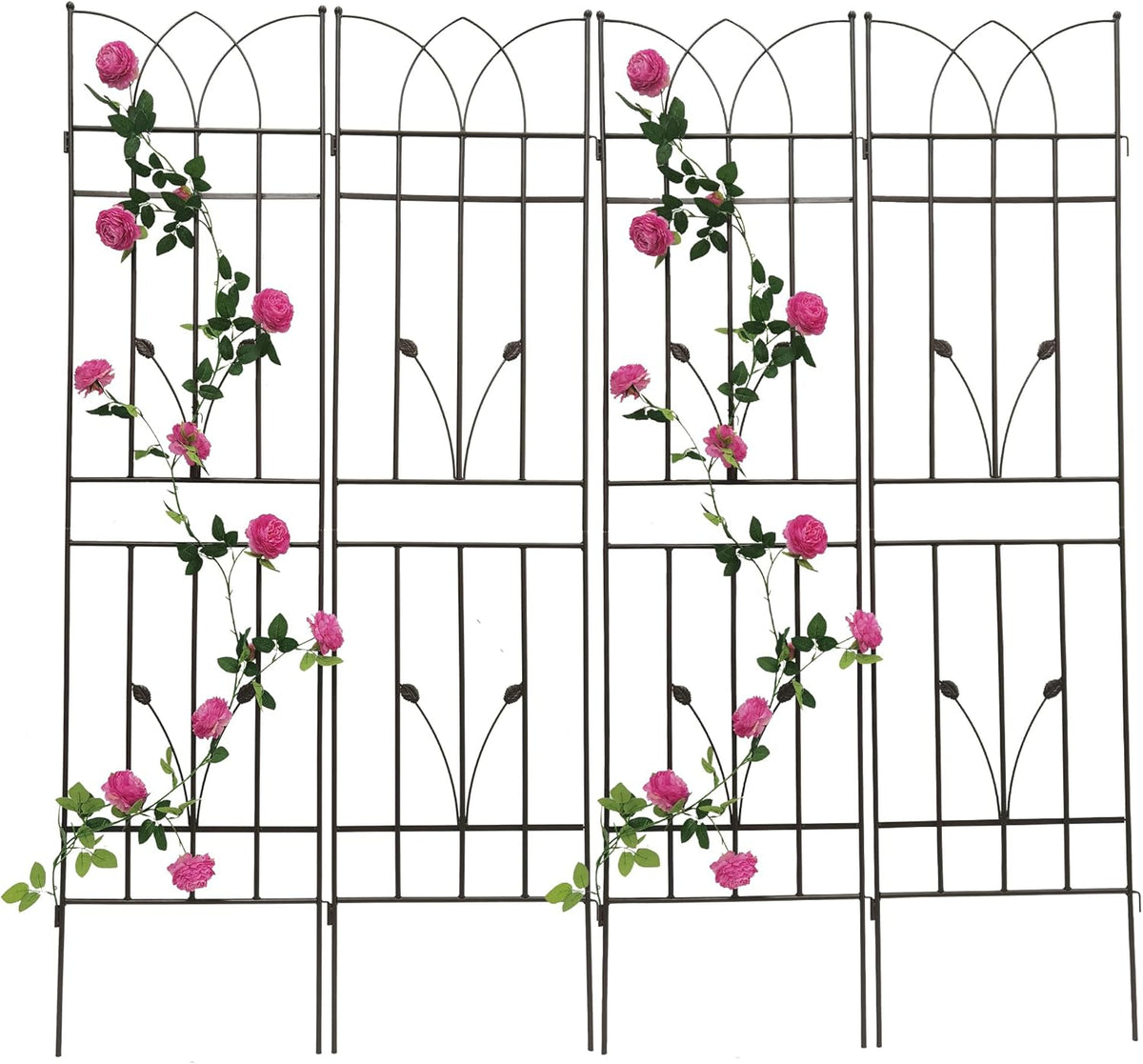 4 Pack Metal Garden Trellis 71" Black Fence Rustproof Garden Trellis for Climbing Plants Support Roses Flower Outdoor Lawn, Brown