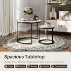 Otterease Nesting Tables Set of 2, Small Round Coffee Table for Living Room | Nesting Coffee Table with Adjustable Non-Slip Feet, Wood Grain Top Nesting Table for Living Room, Bedroom (Wood Grain Grey)
