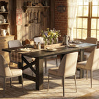 IDEALHOUSE 71" Long Dining Table for 6-8, Farmhouse Wooden Barn Kitchen Table for 6, Triangular Legs, Large Dining Room Table w/Thick Tabletop, Sturdy Frame, for Dinner, Kitchen, Office, Rustic Black