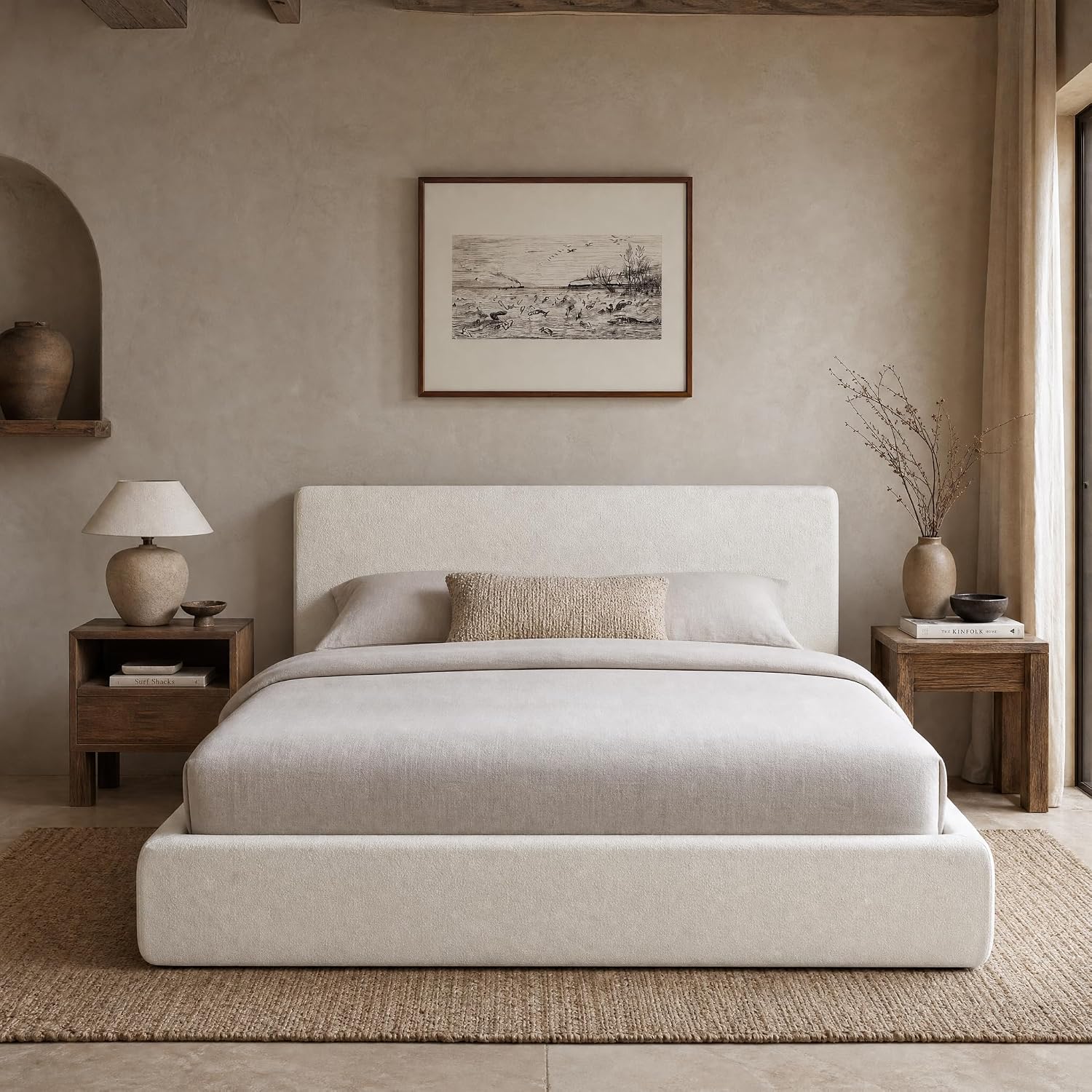DNYN Queen Cloud Bed Frame with Cushion Headboard and 360° Foam Surround