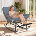 ZENPETIO Papasan Rocking Chair - 500LBS Oversized Rocer with Footrest | Outdoor Papasan Chairs with Thicker Cushion, All-Weather Wicker Rattan Cozy Rocking Chair for Indoor, Balcony, Porch, Garden
