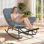 ZENPETIO Papasan Rocking Chair - 500LBS Oversized Rocer with Footrest | Outdoor Papasan Chairs with Thicker Cushion, All-Weather Wicker Rattan Cozy Rocking Chair for Indoor, Balcony, Porch, Garden