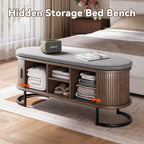 Decofy Shoe Storage Bench with Cushion and Sliding Doors, 47.2 Inch Shoe Bench with Storage, Freestanding Entryway Bench with Storage, Sturdy Metal Feet, for Hallway & Entrance Hall, Walnut