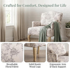 Shunzhi Floral Accent Chairs Farmhouse Upholstered Armchair Linen Reading Chair Mid Century Modern Single Sofa Chair with Pillow for Bedroom/Living Room/Fireplace, Beige, 1PC