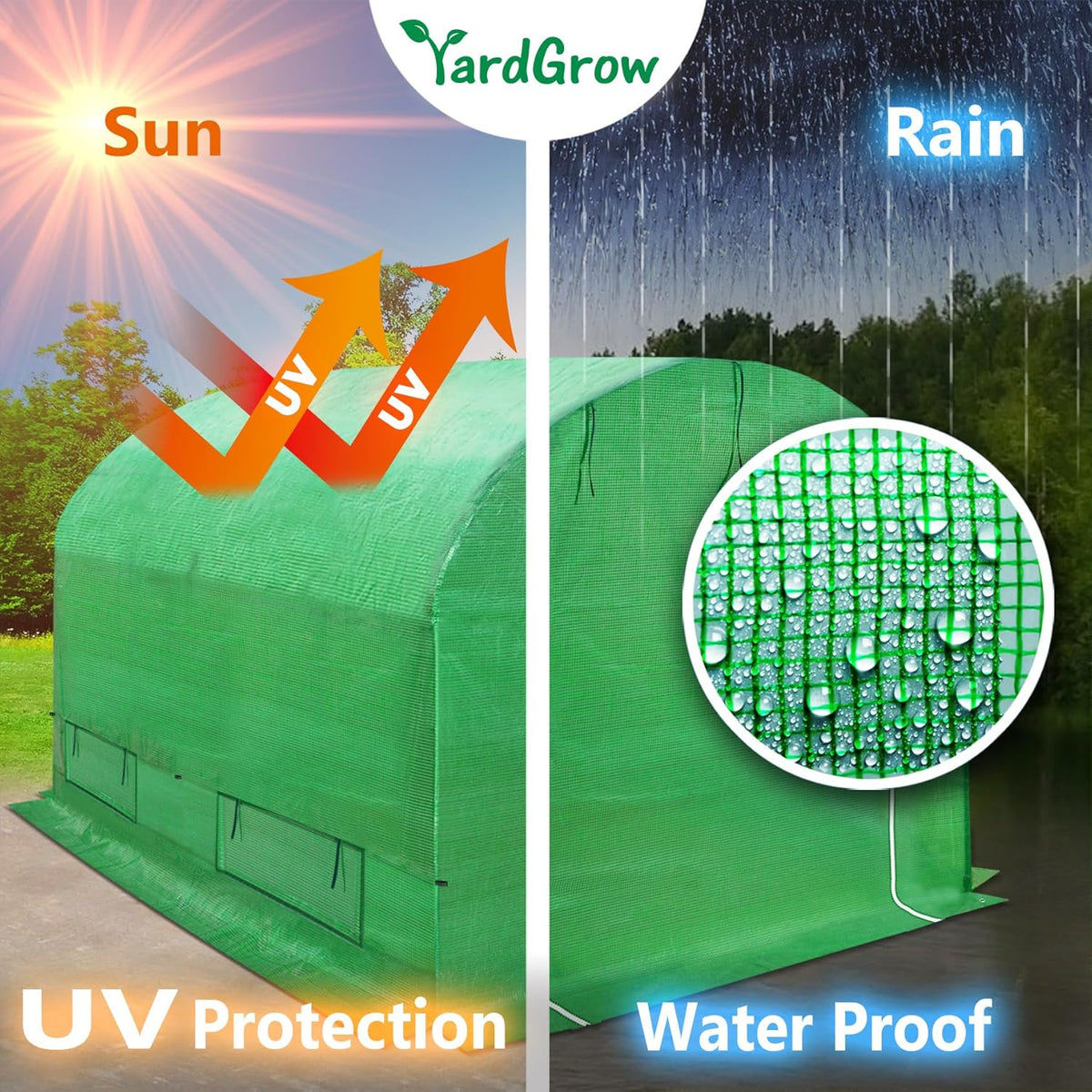 YardGrow Greenhouse Replacement Cover Larger Walk in Outdoor Plant Gardening Greenhouse (Frame Does NOT Included) (Green, 10'x7'x6')