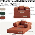 Single Couch Sofa for Small Spaces, 2-in-1 Single Sofa with Soft Corduroy Foldable Chair Lounger Sleeper Sofas for Small Apartment, Living Room, Home Office (Orange, 35.43" Single Sofa)