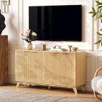 VINGLI 55" Buffet Cabinet with Storage, Fluted 4 Doors Sideboard Cabinet with Adjustable Shelves, Modern Storage Cabinet with Doors for Kitchen, Dining Room & Living Room, Natural Oak