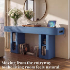 63" Entryway Console Table with Outlets & Storage-Blue | 5.9" Thick Top,Zero Wobble,Behind Couch,Charging Station,Anti-Tip,Modern Farmhouse,Dense MDF,Living Room,Hallway,Wood Grain
