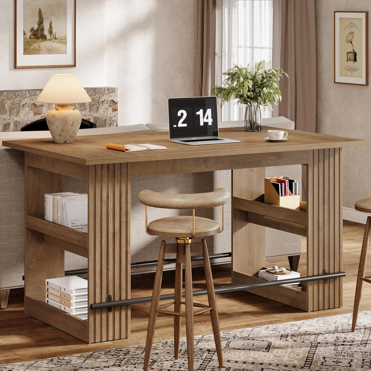 Tribesigns 63" Kitchen Island with Storage, Farmhouse Wood Stationary Island Table with Large Worktop & Leg Room, Coffee Bar Table for Kitchen, Dining Room, Living Room, Rustic Brown