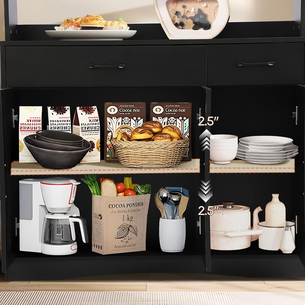 Grepatio 71" Kitchen Pantry Cabinet, Pantry Cabinet with Charging Station, Storage Cabinets with Door, Adjustable Shelves and Hooks, Farmhouse Kitchen Hutch for Dining Room, Living Room (Black)