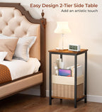 KEETDY Small Side Table for Small Space End Tables for Living Room, 2-Tier Storage Shelf Night Stand, Sofa Bedroom Bedside Table Nightstand Storage, Rustic Brown