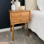Nathan James 32704 Harper Mid-Century Oak Wood Nightstand with 2-Drawers, Small Side End Table with Storage, Brown