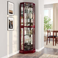 BELLEZE Lighted Corner Display Curio Cabinet Wooden Curved Shelving Unit with Tempered Glass Door, Bar and Liquor Storage Area with 6 Shelves - Ashfield (Cherry)