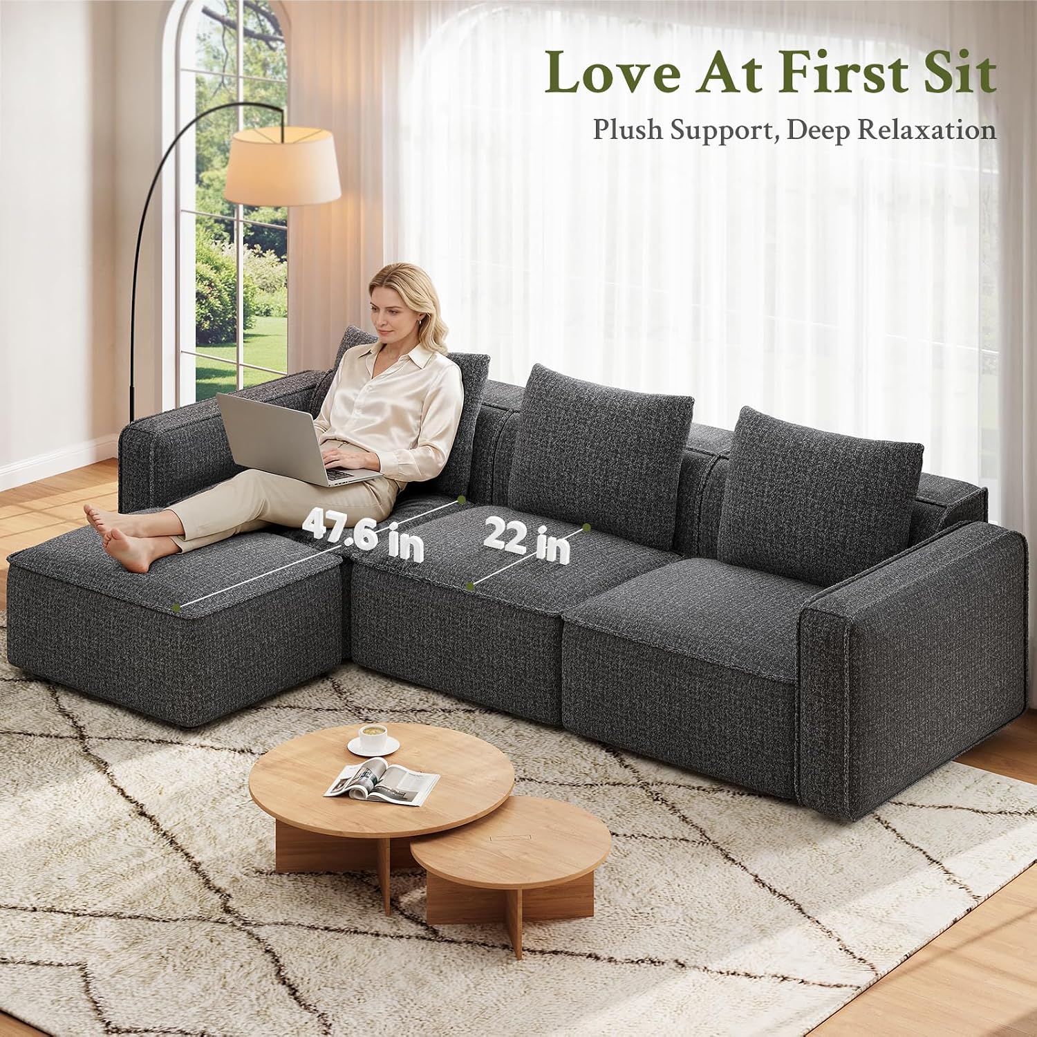 Welzona 75" Loveseat, Chenille Love Seat Sofa, Small Couch for Small Space | Minimalist Comfy Love Seat, Small Couches for Small Spaces, 2 Seater Modern Loveseat, 22" Deep Seat for Apartment, Grey Sofa