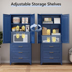 75" Metal Pantry Storage Cabinet with 3 Drawers, Blue | Sturdy SPCC Steel, Gold Handles, Adjustable Shelves,Anti-Tipping Kit, Leveling Feet, Easy Assembly for Kitchen Pantry