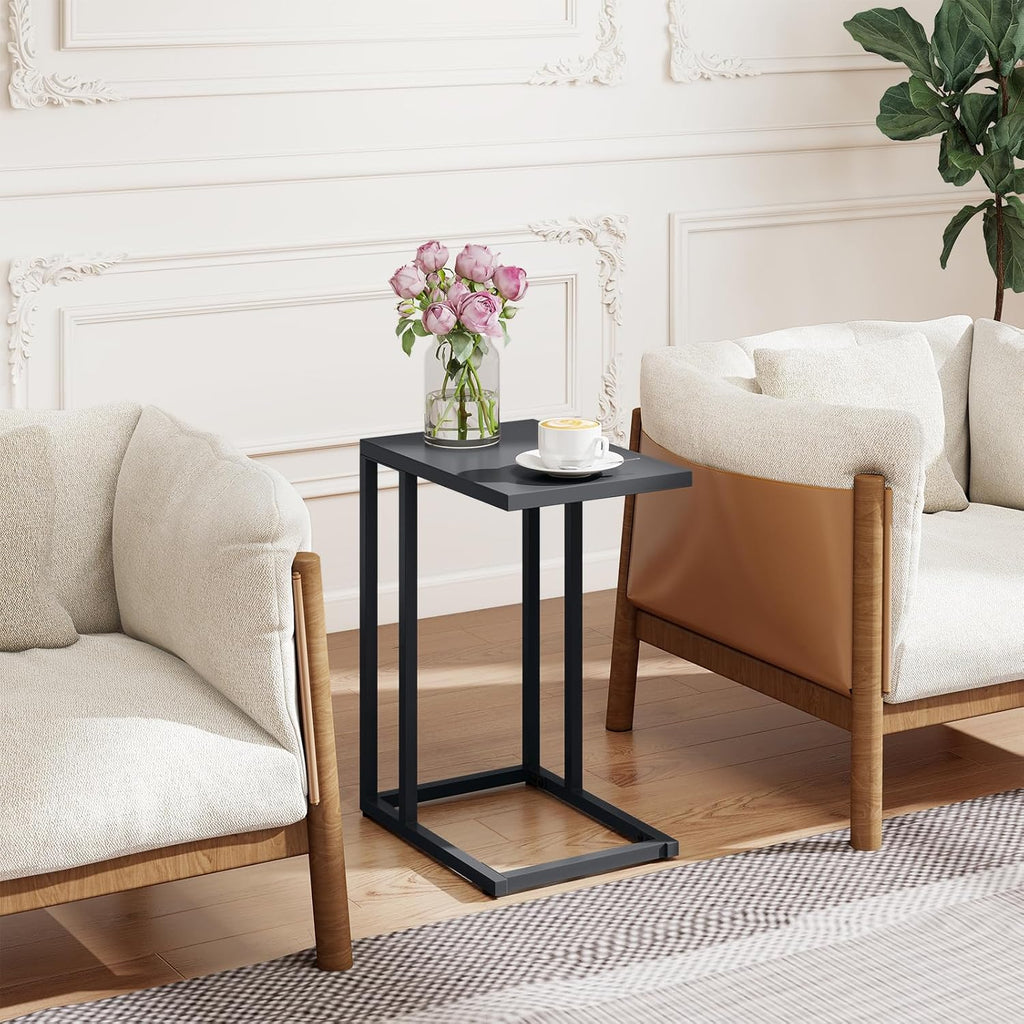 Tangkula C-Shaped End Table, Modern Small TV Tray with Metal Frame, Adjustable Foot Pads, Industrial Couch Sofa Side Table for Living Room Bedroom Office (2, Dark Gray)