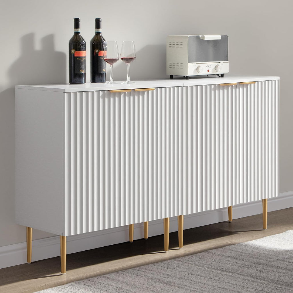 SICOTAS 57"W Modern Sideboard Buffet Cabinet with Adjustable Shelves, White