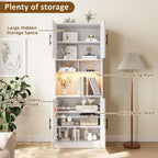 GarveeHome 71" Tall Pantry Cabinet with Countertop, Kitchen Cabinets with LED Light Strip & Microwave Shelf, Kitchen Hutch Storage Cabinet with Adjustable Shelves for Dining Room, White