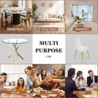 Glass Dining Table Set for 4 with Chairs, Modern 5 Piece Dining Room Set with 36" Round Tempered Glass Table & 4 Velvet Chairs for Kitchen, Apartment, Home (Gold+White)