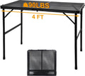 GREGIN Folding Camping Grill Table, Outdoor Metal Table. Foldable, Portable | Lightweight, Height Adjustable Camp Table with Mesh Desktop for Grilling, Cooking, BBQ, Griddle, Patio, Picnic-4 ft Black