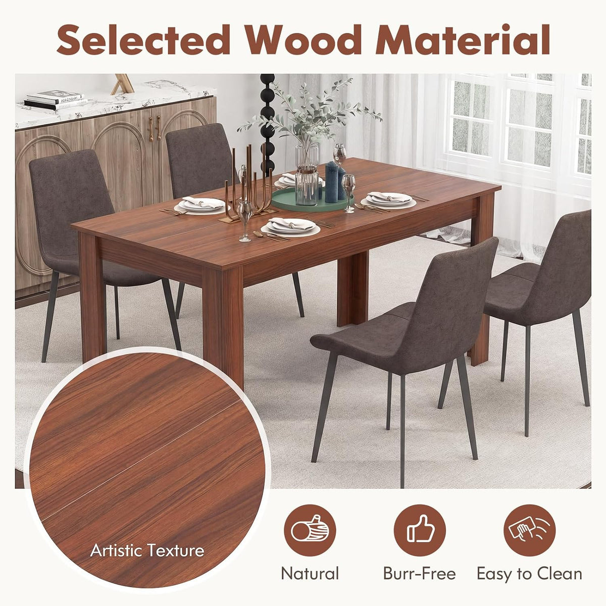 GOFLAME Dining Table for 4-6 People, 63” Modern Kitchen Table with L-Shaped Legs, 330 lbs Weight Capacity, Large Wooden Rectangular Dinner Table for Dining Room, Living Room (Walnut)