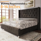 PaPaJet Queen Velvet Bed Frame with 49.2" Tall Wingback Headboard, Black