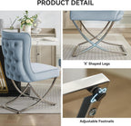 WUTUTUEE Luxury Velvet Dining Chairs, Tufted Upholstered Armless Accent Chairs with Silver Metal X-Legs, Modern Glam Dining Room Chair Set of 2, Light Blue
