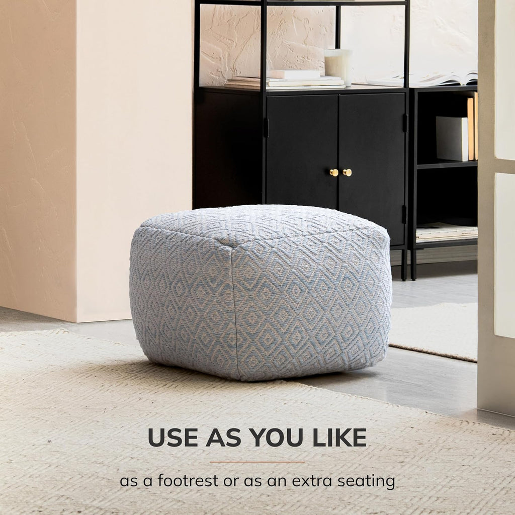 Anji Mountain Artisan Crafted Cotton Blend Pouf Ottoman | Versatile Floor Seating & Footstool for Living Room | Modern Boho Home Décor Accent | Filled Pouffe