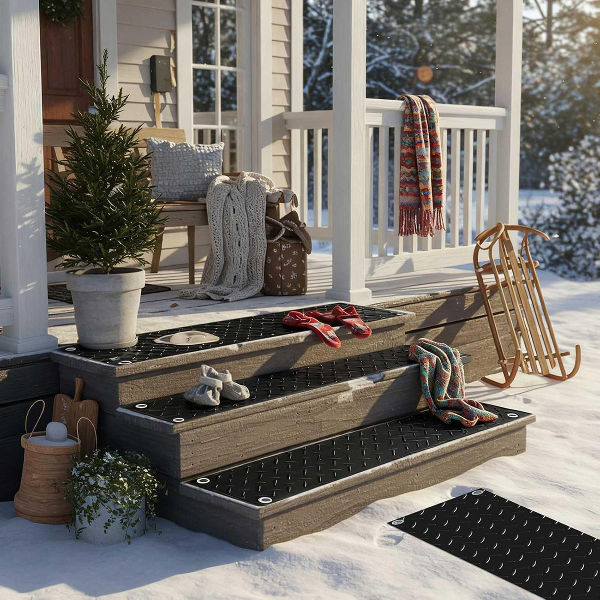 Riakrum 2 Pcs Heated Snow Melting Mats Outdoor, 10 x 48 in Winter Anti-Slip Heated Rubber Mat for Walkways Decks and Sidewalks, Snow and Ice Melting Pads Connection with 9.84 ft Power Cord